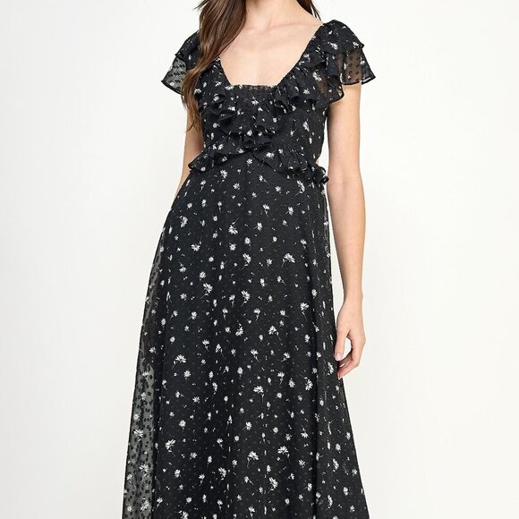 Koko + Mason Dresses & Skirts - Koko + Mason Black Floral Open Back Whimsigoth Dark Romantic Maxi Dress L NWT